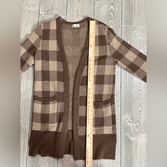 Becool Buffalo Check Long Cardigan Brown/Tan Size Small - Picture 9 of 9
